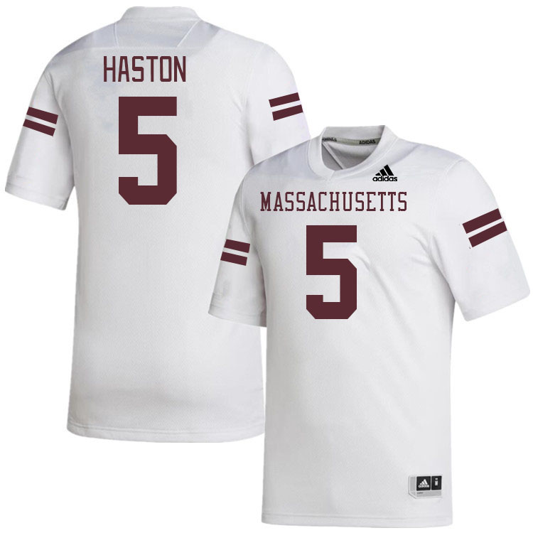 Massachusetts Minutemen #5 Ahmad Haston College Football Jerseys Stitched-White